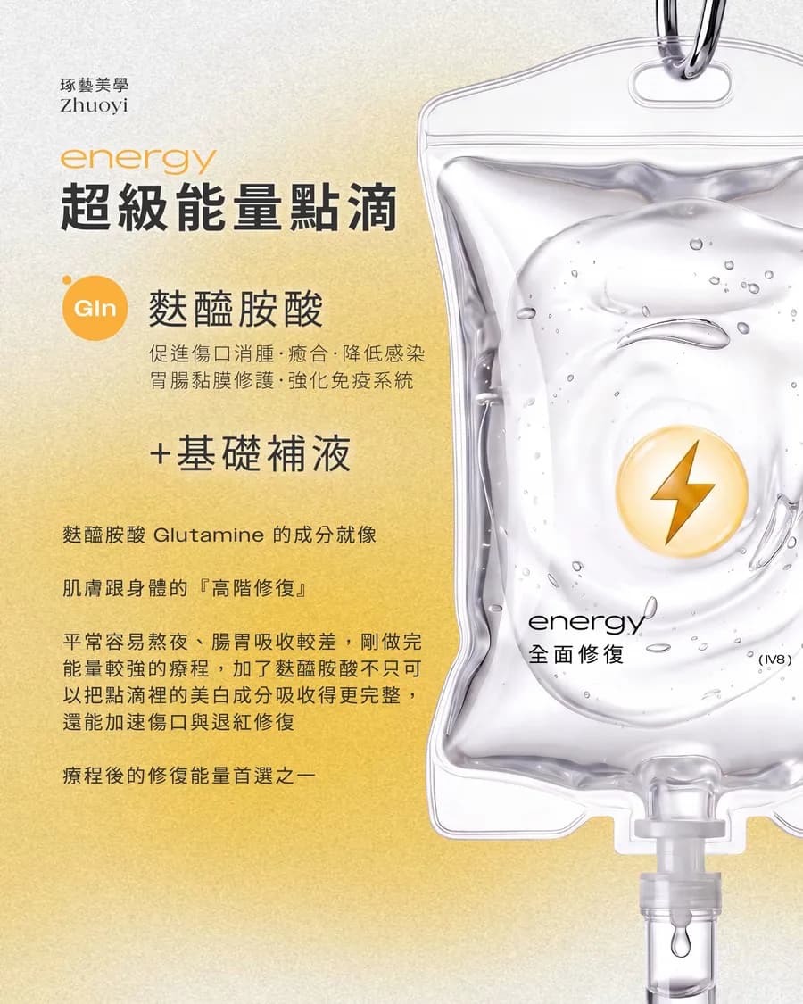 琢藝美學 全面修護點滴(energy)成分圖卡:麩醯胺酸+基礎補液
